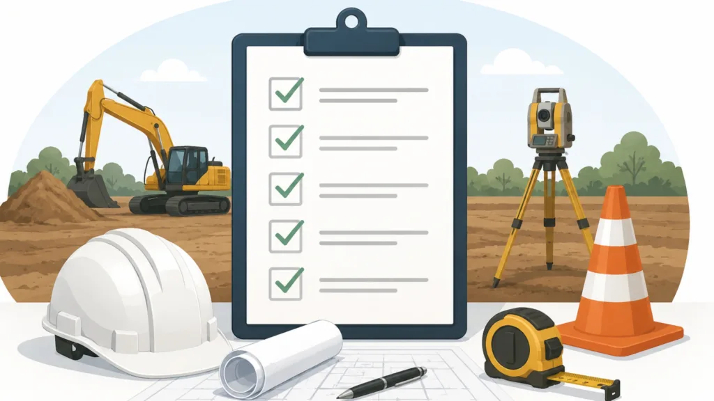 Construction site preparation checklist tools